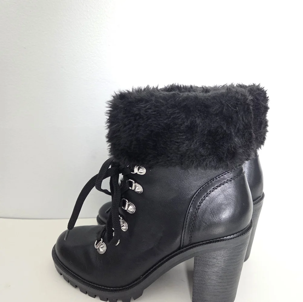 G By Guess Black Lace Up And Zip Stacked Heel Boots Studded Size 7.5 M